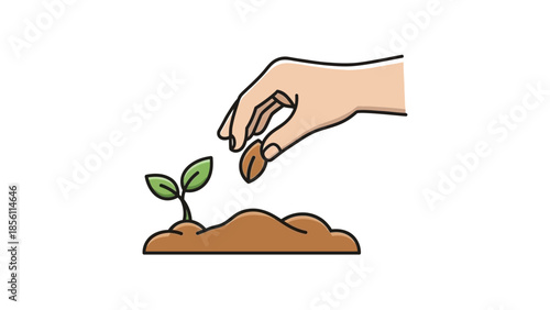 Hand Planting Seed in Soil with Sprout.