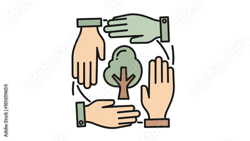 Hands surrounding a small green tree.