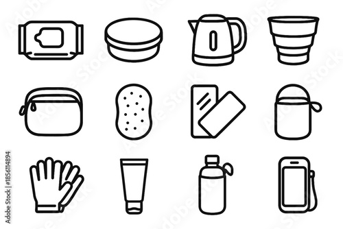 Sleeve reusable icon pack icons vector grooming soft sponge case travel minimalist