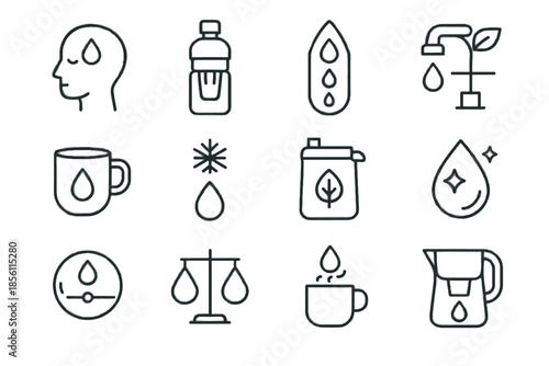 Pouch mindful jug bottle levels clean hydration icons vector measurement icon water