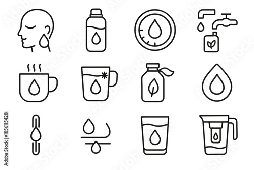 Regulator measurement eco vector water hydration icon mindful reusable minimal refill icons