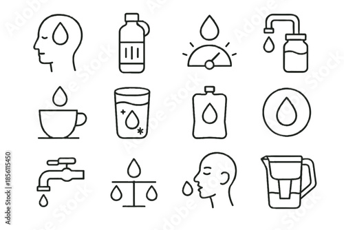 Bottle measurement regulator vector balanced cup water mindful icon tap jug clean