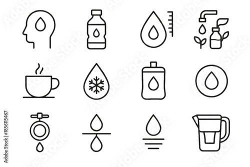 Clean eco water reusable balanced cue mindful vector icon icons gauge hydration