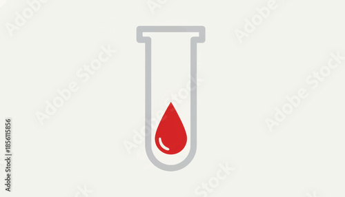 Blood test icon with a sample in a test tube. Minimalist flat design for medical and laboratory concepts. Simple healthcare vector illustration