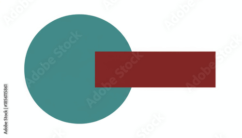 Abstract geometric illustration of intersecting shapes. Minimalist flat design with a teal circle and a red rectangle. Modern vector graphic element for logos and branding.