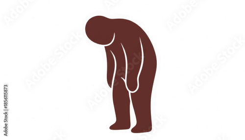 Vector illustration of a person experiencing burnout. Minimalist graphic icon representing depression, stress, and fatigue. Sad hunched figure isolated on a white background