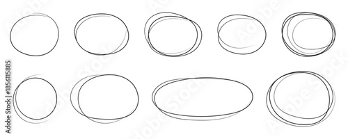 Hand drawn circle highlighter set black and red vector design, eps 10
