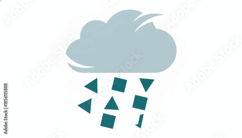 Cloud with geometric rain vector icon. Minimalist flat design illustration. Abstract weather symbol with triangle and square shapes isolated on white background
