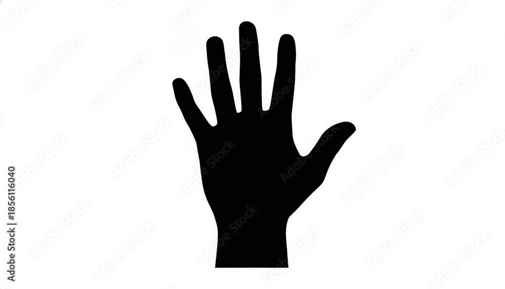Obraz premium Black hand silhouette vector icon. Open palm gesture for stop, help, or voting. Simple flat graphic illustration isolated on a white background