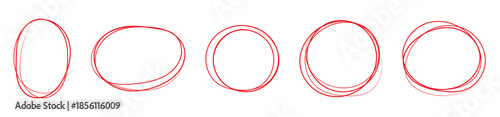 Red hand drawn circle set