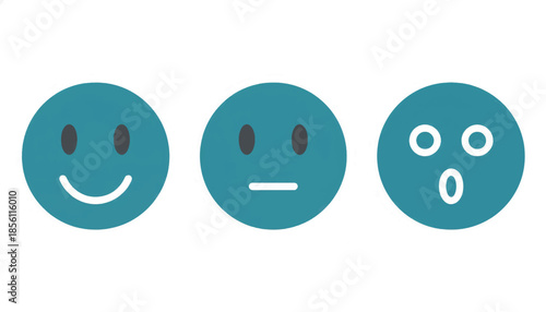 Customer satisfaction rating icons. A set of happy, neutral, and surprised emoticons. Simple flat design vector illustration