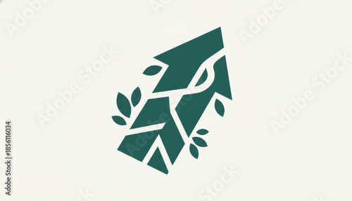 Vector logo of a growing plant on a fractured geometric shape. Abstract icon for nature, resilience, and sustainability. Minimalist flat illustration
