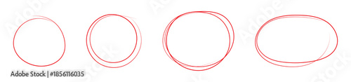 Hand drawn red circle and oval doodles vector set on white background. Perfect for message note mark design element presentations infographics flowchart.