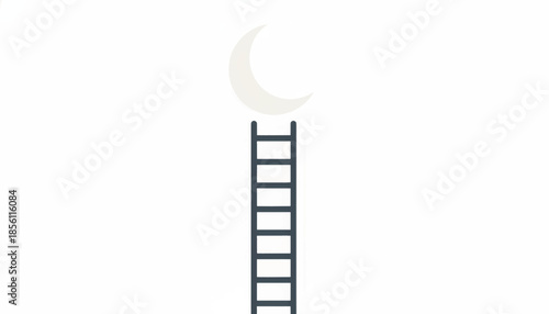 Ladder to the moon vector illustration. Concept of ambition, success and reaching goals. Minimalist flat design graphic
