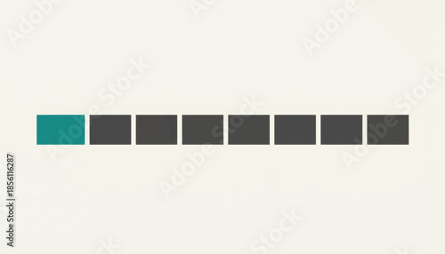 Progress bar indicator with square blocks. Step one active in sequence. Minimalist flat design vector illustration