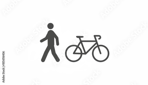 Person walking and bicycle icon. Minimalist vector illustration of sustainable commute and transportation symbols. Isolated graphic for UI/UX design