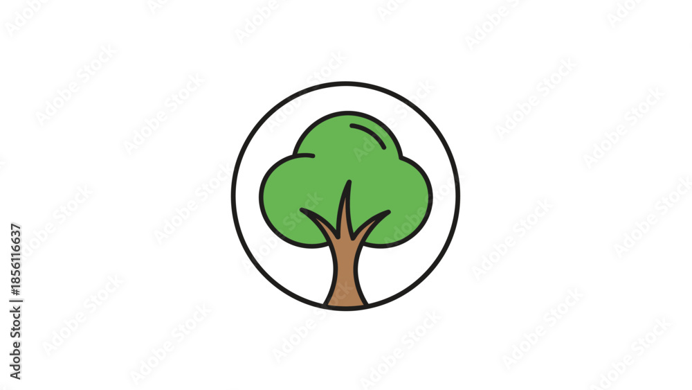 Obraz premium Simple Cartoon Tree Icon Illustration.
