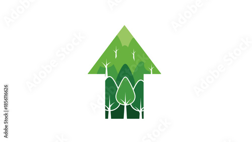Green House Icon with Leaves and Trees.