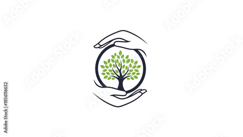 Hands Holding Tree Logo Illustration Design.