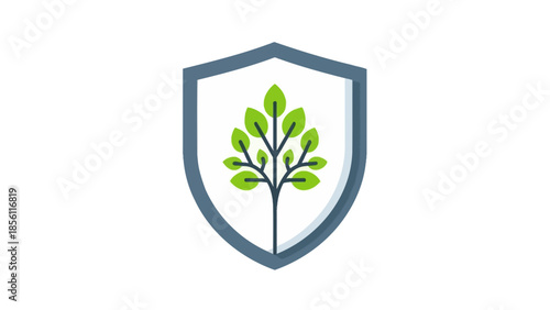 Green Tree Logo Inside Shield Emblem.