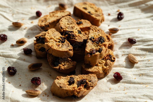 Italian cantuccini cookies with hazelnuts and cranberries