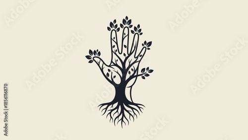 Hand with Fingers Forming Tree Branches.