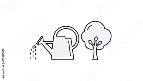 Simple Line Drawing of Watering Can.
