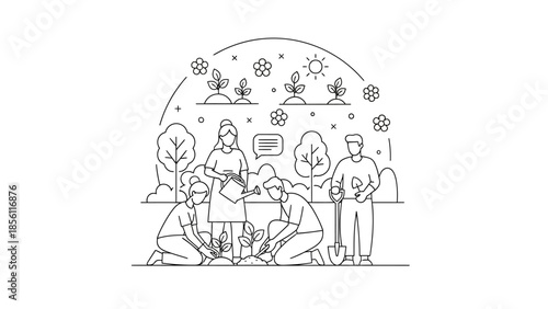 Family Gathering Around Dinner Table Illustration.