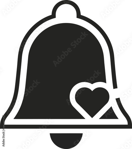 Simple Outline Icon of Notification Bell with Heart Symbol for Alerts and Favorites notification bell icon