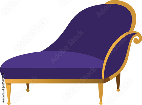 Elegant Purple Chaise Lounge with Gold Frame, Luxury Vintage Furniture Illustration