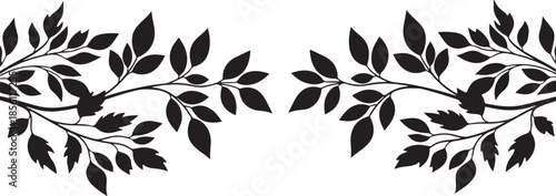 Delicate black floral design featuring intertwined leafy branches a simple yet elegant botanical illustration.eps