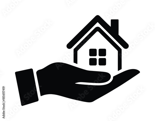 Hand holding house vector icon symbolizing ownership