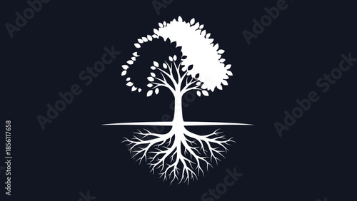 White Tree Silhouette with Visible Roots.