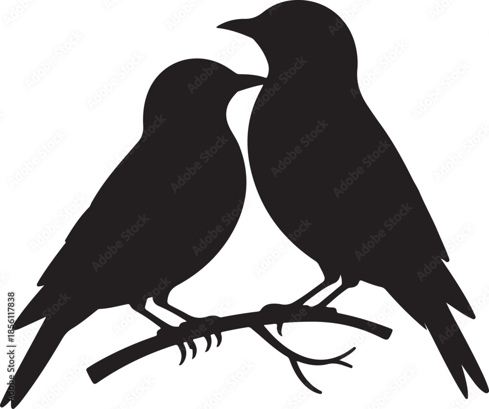Fototapeta premium Minimal Bird Couple Silhouette SVG Perched Close Together – Elegant Nature Vector Illustration