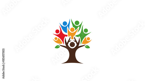 Colorful People Growing from Tree Illustration.