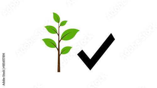 Green Plant and Black Checkmark Symbol.
