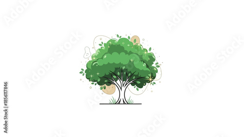 Green Tree with Twin Trunks Illustration.
