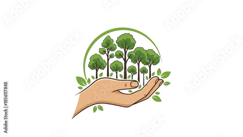 Hand Holding Trees Environmental Concept.