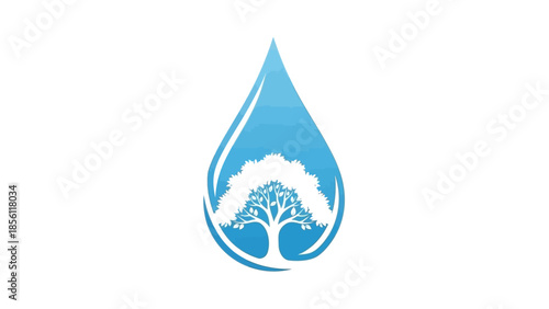 Blue Water Droplet with Tree Inside.