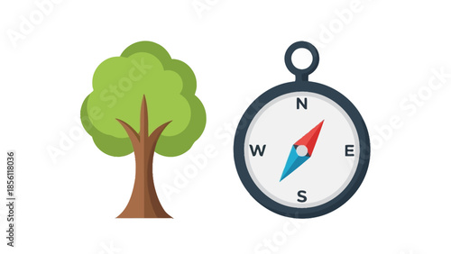 Tree and Compass Illustration Design Elements.