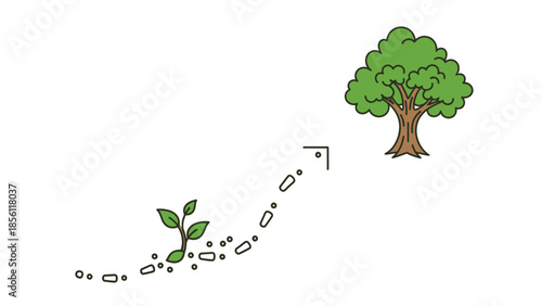 Seedling Growing into Mature Tree Illustration.