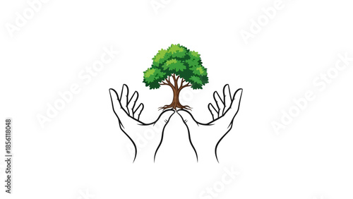 Hands Holding Tree with Roots.