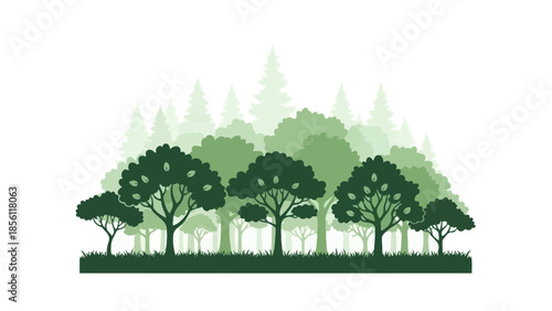 Row of Green Trees Silhouette Illustration.