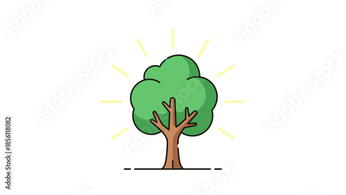 Simple Cartoon Tree with Green Leaves.