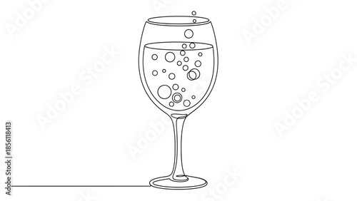 glass of bubbly water, wine glass with bubbles