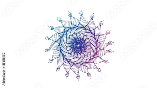Intricate geometric spiral artwork with blue and purple hues
