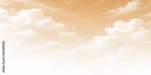 Beautiful blue sky with fluffy white clouds, sun, and bright summer sunlight