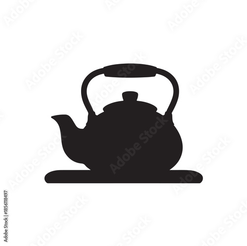 Black kettle silhouette icon for tea brewing and kitchen design