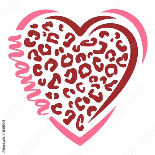Trendy Mama script typography with leopard print heart and pink accents