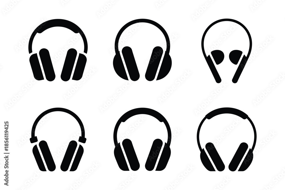 Obraz premium Set of Different Headphone and Earphone Silhouette Icons